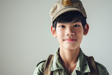 Thai boy scout portrait in studio shot - obrazy, fototapety, plakaty