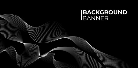 Curve thin lines. Abstract linear striped black background for banner, poster, social media. Deform waves. Vector illustration. 