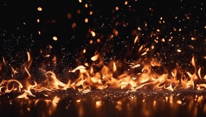 Dynamic and intense display of flames and sparks rising from a fire.  - Powered by Adobe