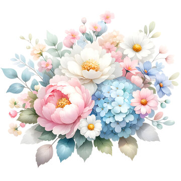 Flower bouquet watercolor clipart with transparent background