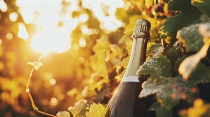 Fotobehang Bucolic Bliss: A Champagne Bottle's Sunset in the Vines © Nicolas
