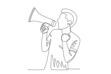 A concept of a man speaking up. Speak up one-line drawing