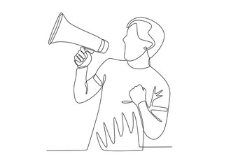 A man speaks up determinedly. Speak up one-line drawing