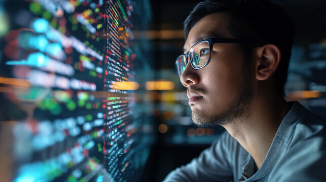 Young man looking at code