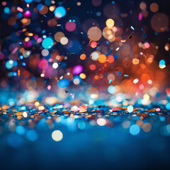 background with glittering confetti rain against blue background for carnival background
