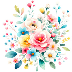 Cute flower bouquet watercolor clipart with transparent background