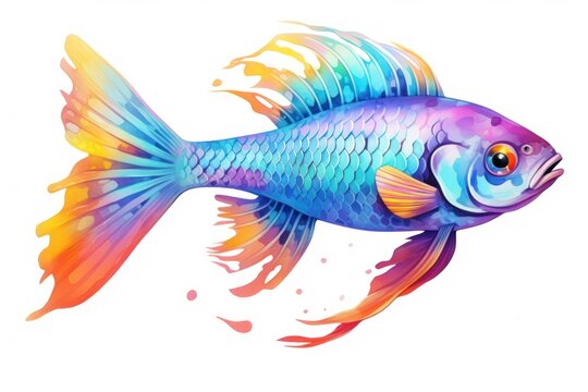  a colorful fish on a white background with a clipping path to the bottom of the fish and bottom of the fish to the top of the bottom of the image.