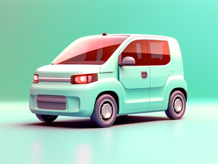 Modern pastel-colored electric van on a gradient background, ideal for eco-friendly transport concepts.