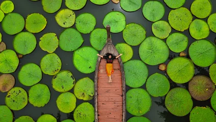 Fotobehang Lotusbloem Aerial Landscape of Victoria Waterlily Giant lily pad lake at Phuket Thailand  © shawlin