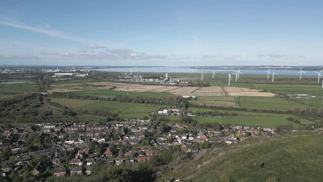 Helsby Hill with Frodsham wind farm in the background, Cheshire, England