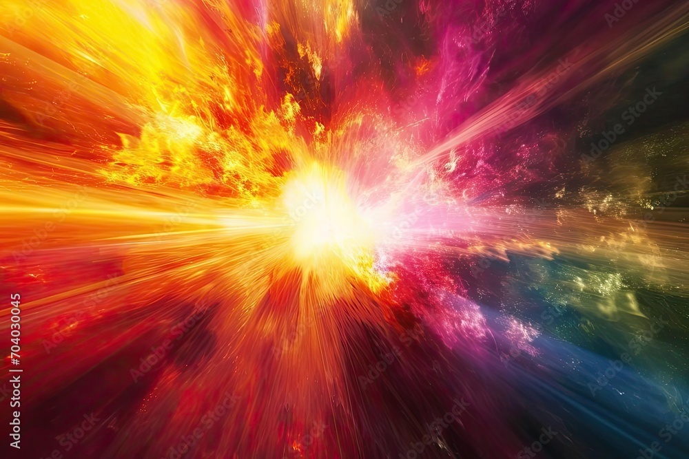 Poster an abstract representation of the big bang with an explosion of color and light