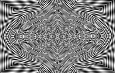 Kalejdoskop symetrycznych rozmytych linii w biało czarnej kolorystyce - abstrakcyjne tło, tekstura