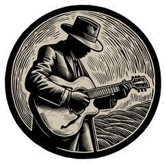 Vector illustration of a Blues Musician playing acoustical guitar