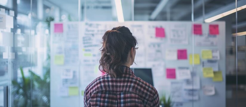 Using Kanban methodology, a project manager tracks progress on a whiteboard.
