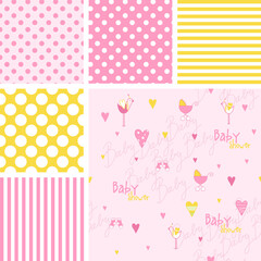 Set of cute baby shower patterns