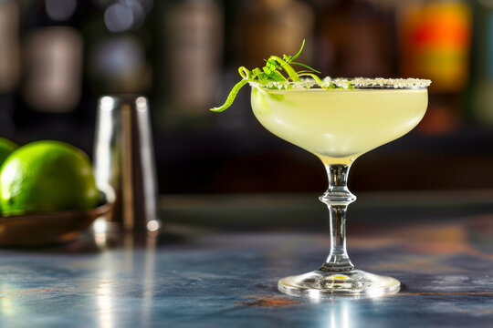 Artisanal Gimlet garnish, an image showcasing a Gimlet cocktail with a carefully crafted and artistic garnish.