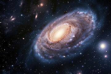 Obraz na płótnie Canvas A distant galaxy seen through a powerful telescope Showcasing spiral arms and bright star clusters