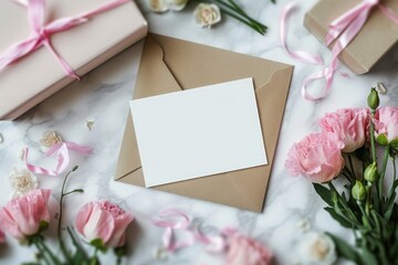 Empty white card mockup in a minimalist style, Valentines day color
