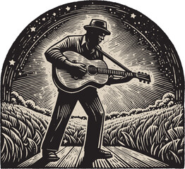Vector Illustration of a Blues Musician - obrazy, fototapety, plakaty