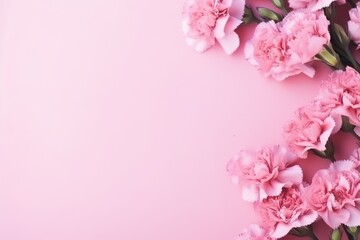  a bunch of pink carnations on a pink background with space for a text or an image with a place for a text on the left side of the image.