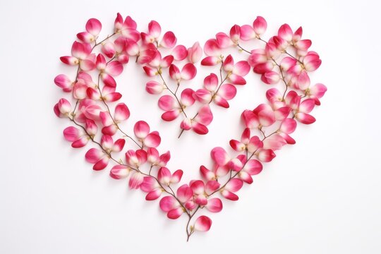  pink flowers arranged in the shape of a heart on a white background with copy - space in the middle of the image to be used for valentine's day, valentine's day, valentine's day, or valentine's day.