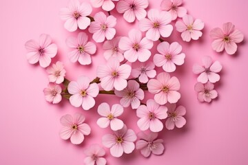 Fototapeta na wymiar a bunch of pink flowers on a pink background with a place for a text or an image of a bunch of pink flowers on a pink background with a place for text.