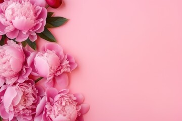  a bouquet of pink peonies on a pink background with a place for a text or an image of a bouquet of pink peonies on a pink background with a place for text.