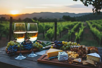 A vintage wine and cheese tasting event in a historic vineyard with expert sommeliers