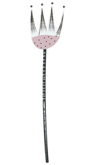 Stylized pink dotted flower on a striped stem
