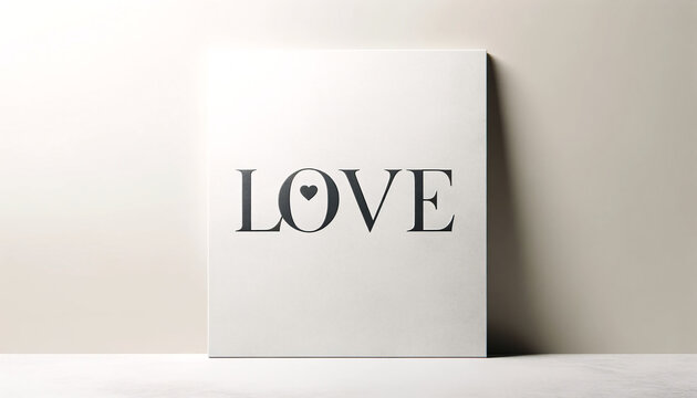 A design focusing on the word "LOVE" in a stylish, minimalist font, set against a light background with a subtle texture