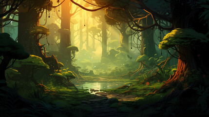 Fototapeta na wymiar magic fairy tale forest landscape background wallpaper