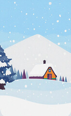 Winter forest landscape, Colorful illustration, background, wallpaper, card design, flyer
