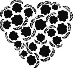 Fototapeta premium Black flowers, heart vector design with transparent background