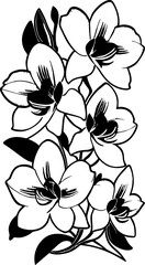 simple black outline drawing silhouette of orchid flower, design