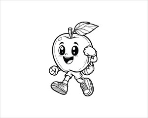 Cute Cartoon of apple illustration for coloring book outline line art. apple mascot design with dynamic pose