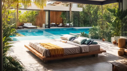 Bedroom with pool, tropical plants Bali