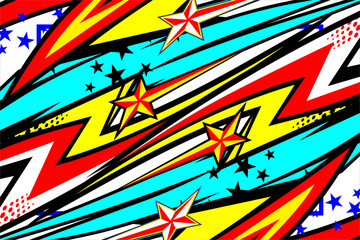 vector abstract racing background design with a unique striped pattern and a combination of bright colors and star effects suitable for wrap car designs
