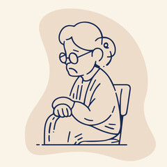 Elderly woman one line art concept illustration
