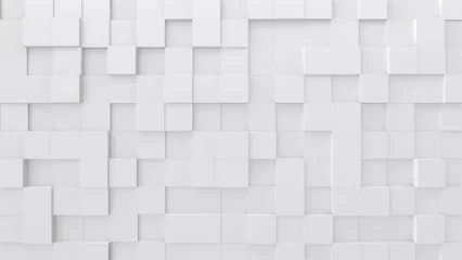 Fotobehang Wall background consisting of randomly positioned white cubes. 3D render. © alpermer