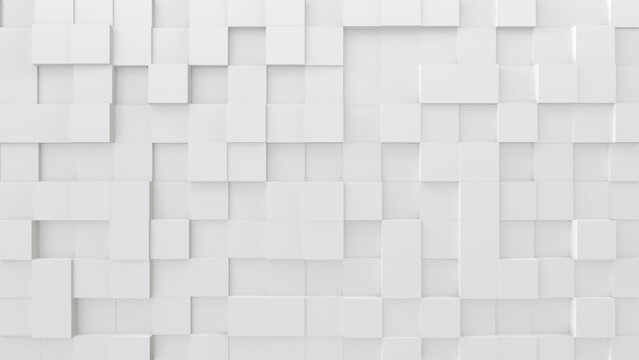 Fototapeta Wall background consisting of randomly positioned white cubes. 3D render.