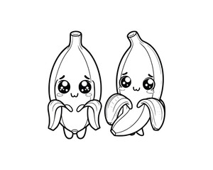 Cute Cartoon of banana illustration for coloring book outline line art. banana mascot design with dynamic pose