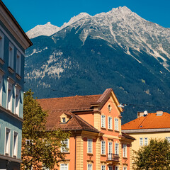 Fototapeta na wymiar Alpine summer view with the famous Nordkette mountains in the background at Innsbruck, Tyrol, Austria