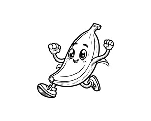 Cute Cartoon of banana illustration for coloring book outline line art. banana mascot design with dynamic pose
