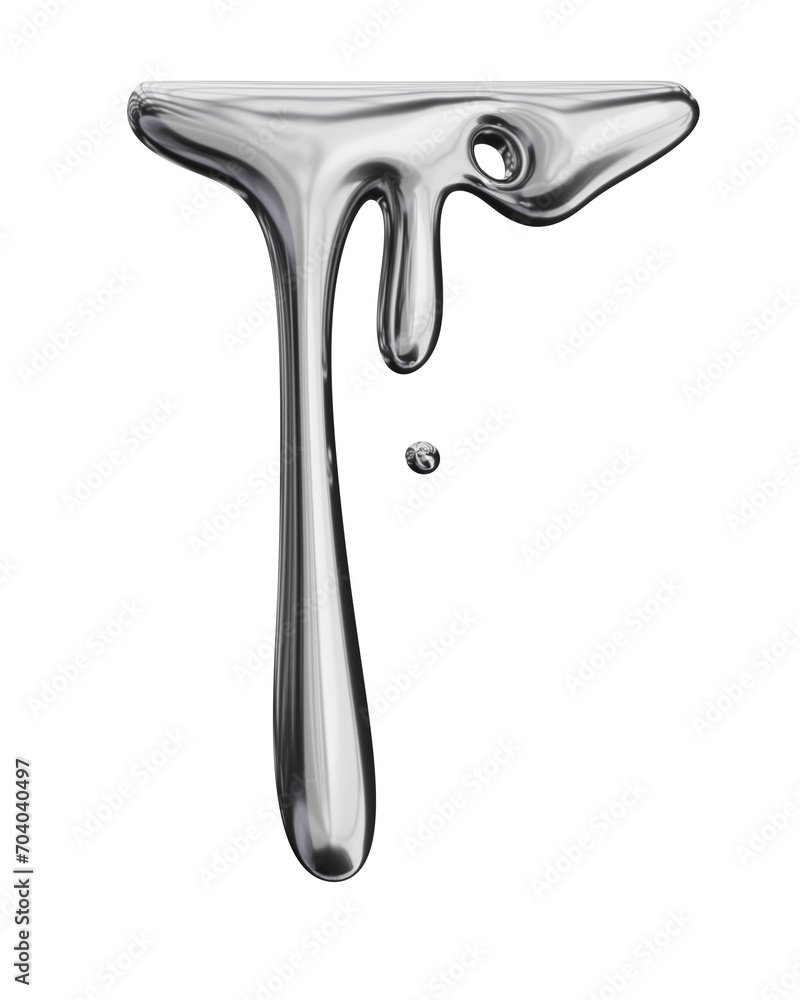 Fototapete 3d chrome metal melting fluid shape. abstract dripping liquid mercury metallic icon. 3d rendering al