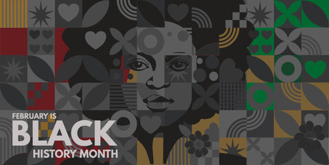 Black history month banner. Vector illustration ofa black woman - obrazy, fototapety, plakaty