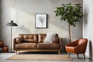 brown leather furniture in a living room