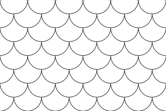 Black and White Seamless Scale Pattern. Classic Ornament Background Repeat. Decorative Fish, Dragon, Snake Skin Backdrop.