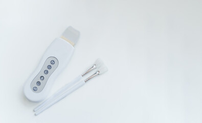 Scrubber and brushes for facial skin care. Concept, cosmetology, medicine, dermatology