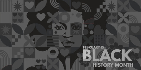 Black history month banner. Vector illustration ofa black woman - obrazy, fototapety, plakaty