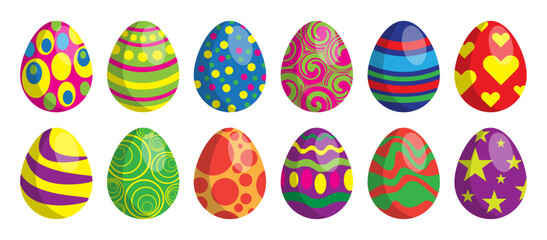 Colorful easter eggs set collection isolated icon on white background. Happy easter vector illustration.